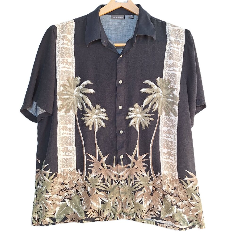 Croft & Barrow Hawaiian 100% Rayon Button Up Men XL Black Brown vintage